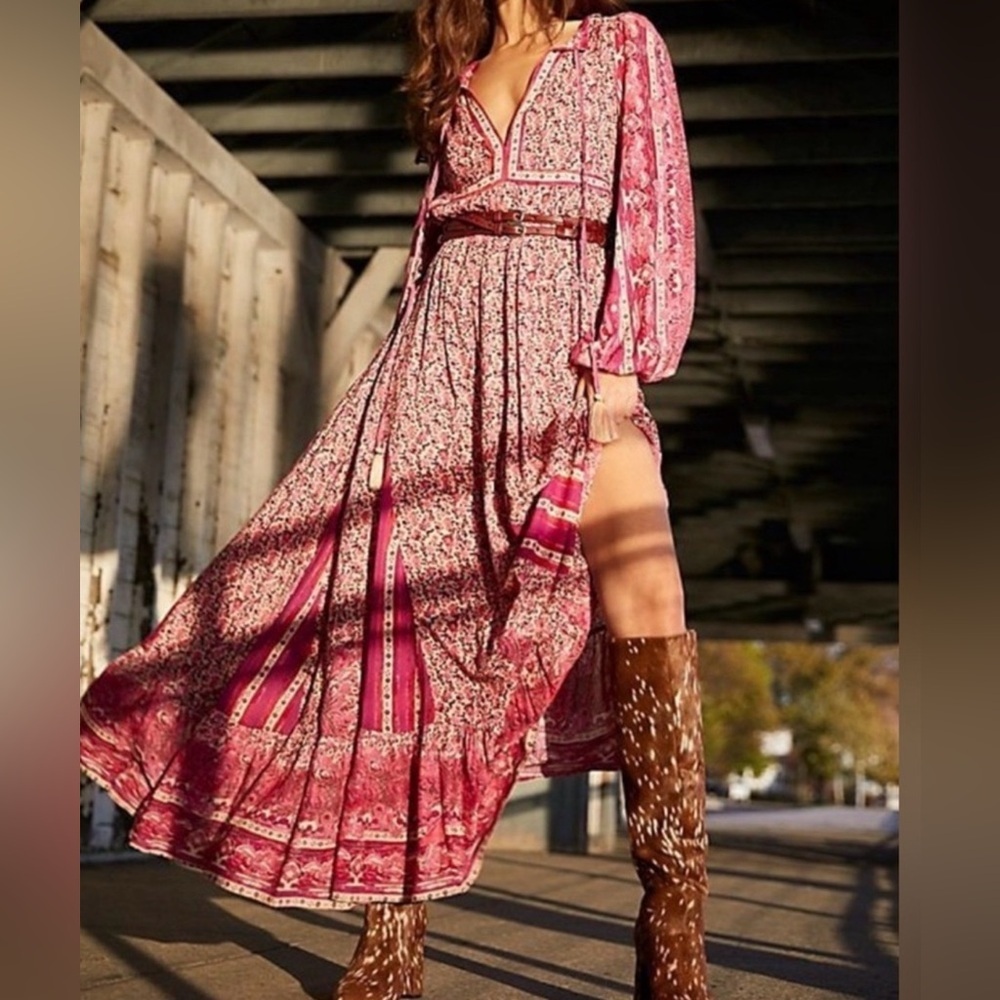 Free People Happy Feelings Dress
Maxi Long Sleeve Red Black S - Picture 4 of 11